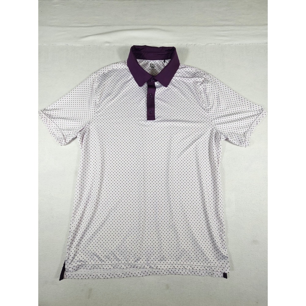 Graham Luxe Mens Golf Polo Shirt Large Purple White Square Dot GL1021 Stretch